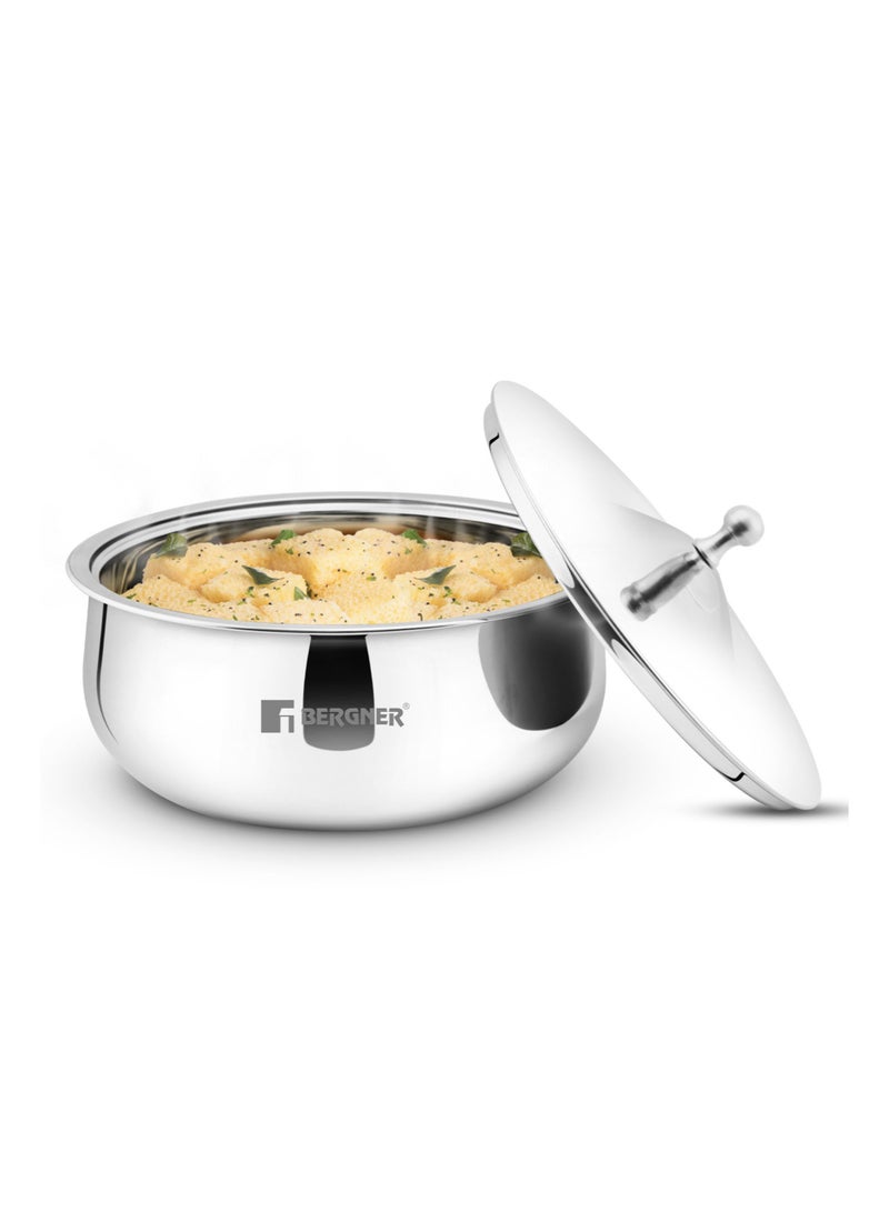 Bergner Vienna Stainless Steel Insulated Hot Pot 19cm (1L), Double-Walled Casserole with Lid for Keeping Food Warm & Fresh, Cast Steel Knob, Durable Serving Pot for Rice Roti Curries - Image 1